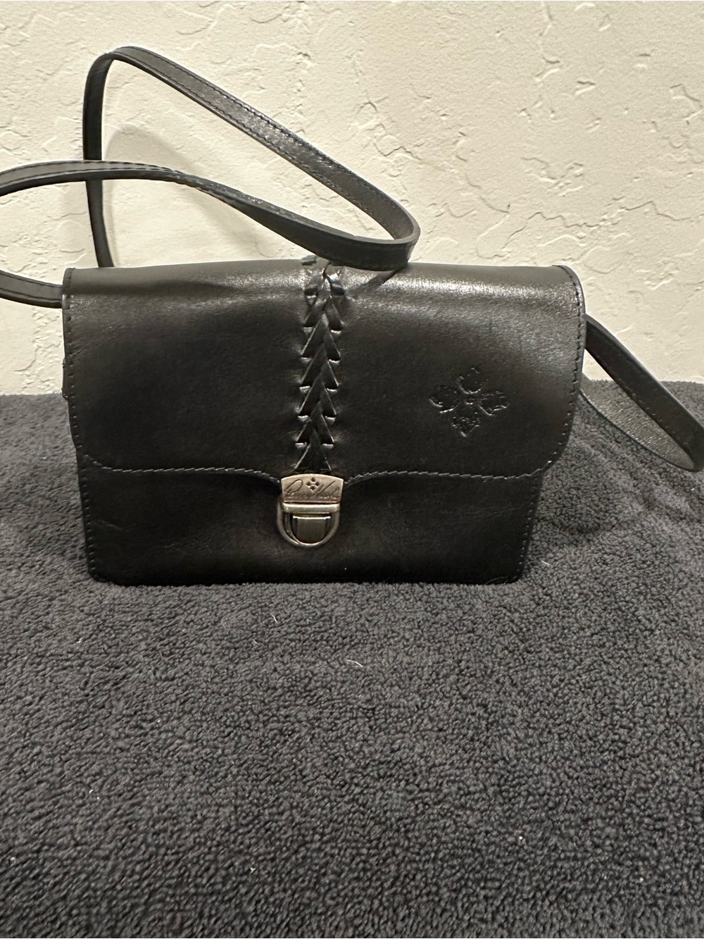 Patricia Nash Black Leather Crossbody Bag with Woven Accent